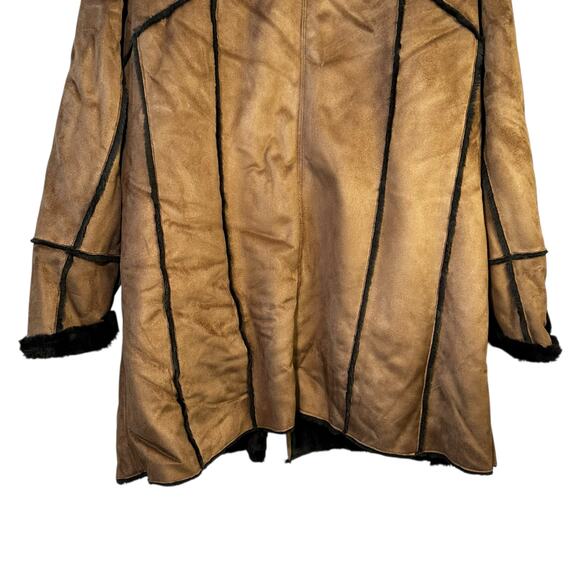 Vintage Big Chill Womens Penny Lane Faux Suede Fur Coat Brown Size 2X Y2K - Picture 7 of 11